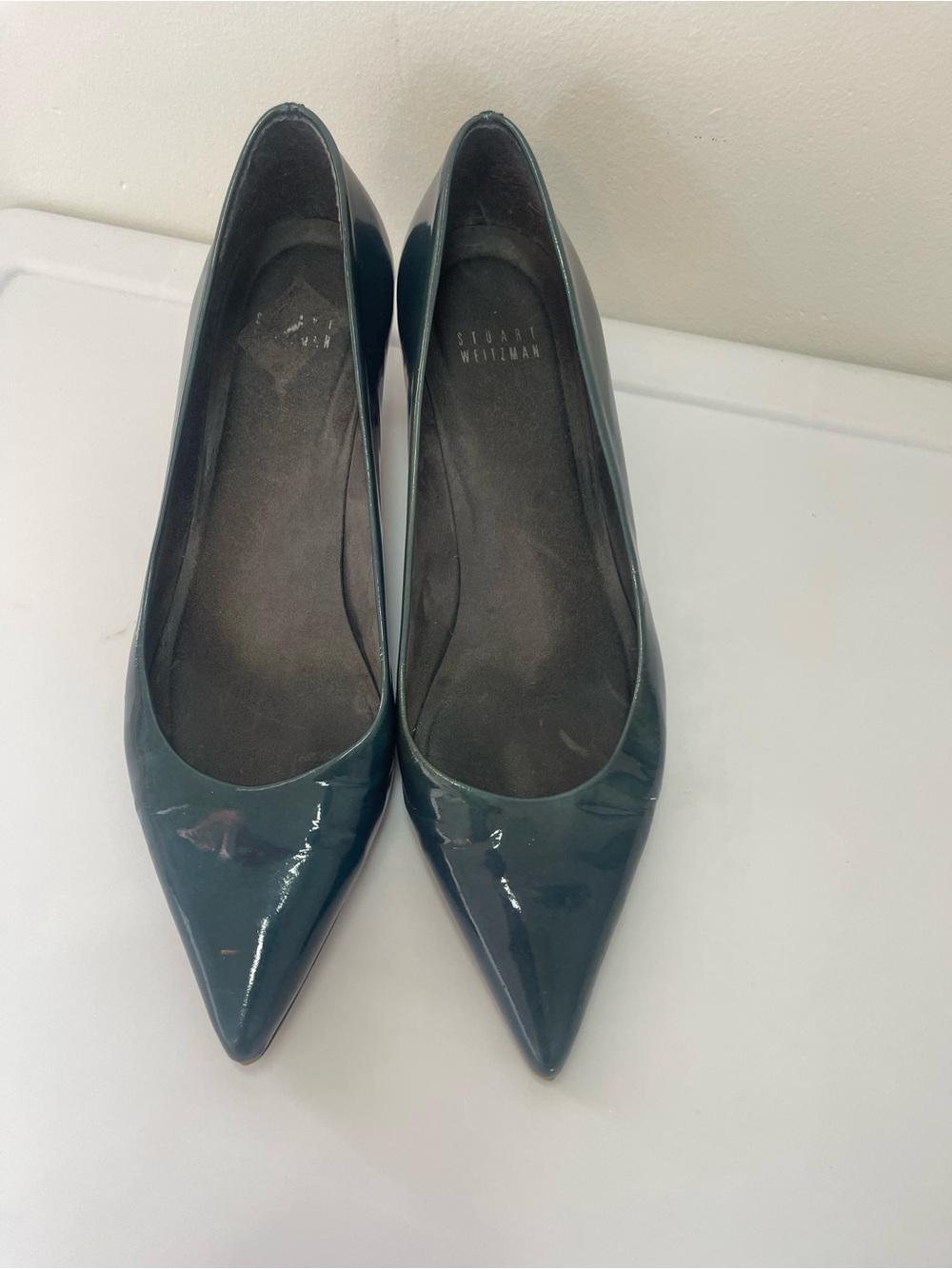 Stuart Weitzman Teal Patent Pointed-Toe Flats